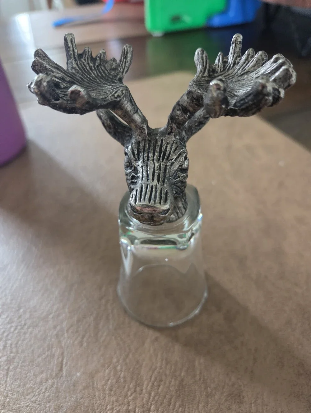 Vintage Pewter Moose Head Antlers Novelty Shot Glass Barware Cabin Decor